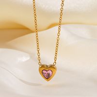 304 Stainless Steel 18K Gold Plated Simple Style Plating Heart Shape Rhinestones Pendant Necklace main image 6
