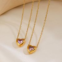 304 Stainless Steel 18K Gold Plated Simple Style Plating Heart Shape Rhinestones Pendant Necklace main image 5