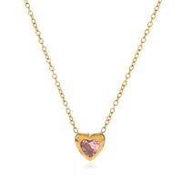 304 Stainless Steel 18K Gold Plated Simple Style Plating Heart Shape Rhinestones Pendant Necklace main image 2