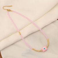 Wholesale Bohemian Eye Stainless Steel Artificial Crystal Copper Beaded Plating 18K Gold Plated Necklace sku image 3