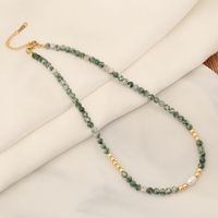 Wholesale Bohemian Color Block Stainless Steel Natural Stone Copper Beaded Handmade 18K Gold Plated Necklace main image 3