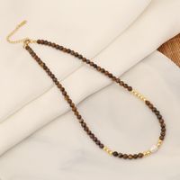 Wholesale Bohemian Color Block Stainless Steel Natural Stone Copper Beaded Handmade 18K Gold Plated Necklace sku image 3