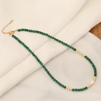 Wholesale Bohemian Color Block Stainless Steel Natural Stone Copper Beaded Handmade 18K Gold Plated Necklace sku image 4