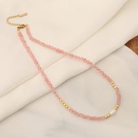 Wholesale Bohemian Color Block Stainless Steel Natural Stone Copper Beaded Handmade 18K Gold Plated Necklace sku image 6