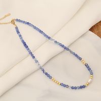 Wholesale Bohemian Color Block Stainless Steel Natural Stone Copper Beaded Handmade 18K Gold Plated Necklace sku image 5