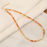 Wholesale Bohemian Color Block Stainless Steel Natural Stone Copper Beaded Handmade 18K Gold Plated Necklace main image 2