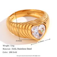 Simple Style Classic Style Solid Color Stainless Steel Plating Inlay Zircon 18k Gold Plated Rings sku image 2