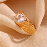 Simple Style Classic Style Solid Color Stainless Steel Plating Inlay Zircon 18k Gold Plated Rings main image 1