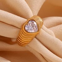 Simple Style Classic Style Solid Color Stainless Steel Plating Inlay Zircon 18k Gold Plated Rings main image 3