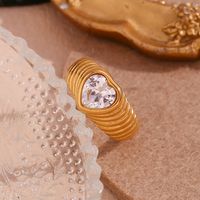 Simple Style Classic Style Solid Color Stainless Steel Plating Inlay Zircon 18k Gold Plated Rings main image 4