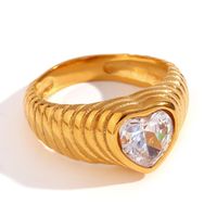 Simple Style Classic Style Solid Color Stainless Steel Plating Inlay Zircon 18k Gold Plated Rings sku image 3