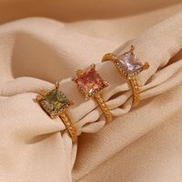 Vintage Style Simple Style Classic Style Color Block Square Stainless Steel Plating Inlay Rhinestones Zircon 18k Gold Plated Rings main image 3