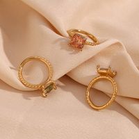 Vintage Style Simple Style Classic Style Color Block Square Stainless Steel Plating Inlay Rhinestones Zircon 18k Gold Plated Rings main image 4