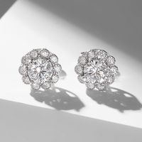 1 Paire Sucré Brillant Rond Placage Incruster Argent Sterling Zircon Plaqué Argent Boucles D'oreilles main image 1