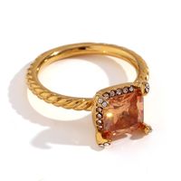 Vintage Style Simple Style Classic Style Color Block Square Stainless Steel Plating Inlay Rhinestones Zircon 18k Gold Plated Rings sku image 1