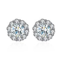 1 Pair Sweet Shiny Round Plating Inlay Sterling Silver Zircon Silver Plated Ear Studs sku image 1