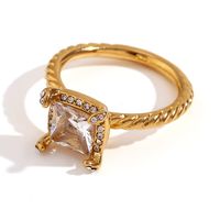 Vintage Style Simple Style Classic Style Color Block Square Stainless Steel Plating Inlay Rhinestones Zircon 18k Gold Plated Rings sku image 5