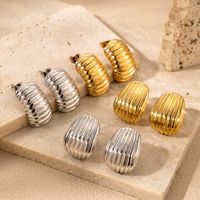 1 Pair Simple Style Spiral Stripe Shell Stainless Steel Ear Studs main image 1