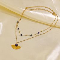 304 Stainless Steel 14K Gold Plated Vintage Style Plating Inlay Sector Natural Stone Pendant Necklace main image 5