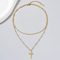 Simple Style Geometric Cross Titanium Steel Layered Plating 18k Gold Plated Double Layer Necklaces main image 2