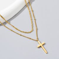 Einfacher Stil Geometrisch Kreuzen Titan Stahl Geschichtet Überzug 18 Karat Vergoldet Doppellagige Halsketten main image 3