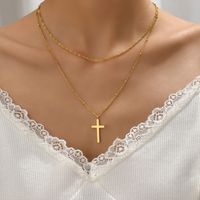 Simple Style Geometric Cross Titanium Steel Layered Plating 18k Gold Plated Double Layer Necklaces sku image 1