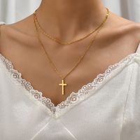 Simple Style Geometric Cross Titanium Steel Layered Plating 18k Gold Plated Double Layer Necklaces main image 4