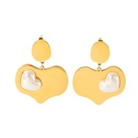 1 Pair IG Style Vintage Style Splicing Heart Shape Pearl Polishing Plating Inlay 304 Stainless Steel Artificial Pearls 18K Gold Plated Drop Earrings main image 2
