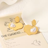 1 Pair IG Style Vintage Style Splicing Heart Shape Pearl Polishing Plating Inlay 304 Stainless Steel Artificial Pearls 18K Gold Plated Drop Earrings main image 4