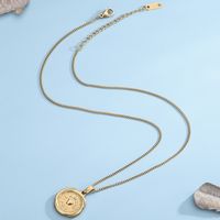 Wholesale Retro Roman Style Round Letter Titanium Steel Plating 18k Gold Plated Pendant Necklace main image 1