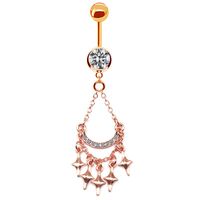 Streetwear Cactus Star Feather Stainless Steel Copper Plating Inlay Rhinestones Rose Gold Plated White Gold Plated Gold Plated Belly Ring sku image 2