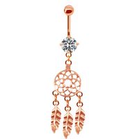 Streetwear Cactus Star Feather Stainless Steel Copper Plating Inlay Rhinestones Rose Gold Plated White Gold Plated Gold Plated Belly Ring sku image 4