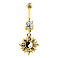 Streetwear Cactus Star Feather Stainless Steel Copper Plating Inlay Rhinestones Rose Gold Plated White Gold Plated Gold Plated Belly Ring sku image 8