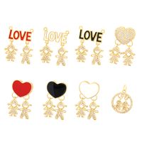 Romantic Simple Style Cartoon Character Letter Heart Shape Copper Enamel Inlay Zircon 18k Gold Plated Charms main image 9