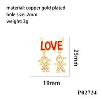Romantic Simple Style Cartoon Character Letter Heart Shape Copper Enamel Inlay Zircon 18k Gold Plated Charms sku image 2