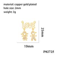 Romantic Simple Style Cartoon Character Letter Heart Shape Copper Enamel Inlay Zircon 18k Gold Plated Charms sku image 3