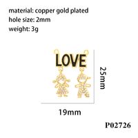 Romantic Simple Style Cartoon Character Letter Heart Shape Copper Enamel Inlay Zircon 18k Gold Plated Charms sku image 4