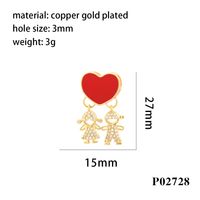 Romantic Simple Style Cartoon Character Letter Heart Shape Copper Enamel Inlay Zircon 18k Gold Plated Charms sku image 6