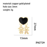 Romantic Simple Style Cartoon Character Letter Heart Shape Copper Enamel Inlay Zircon 18k Gold Plated Charms sku image 7