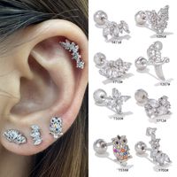 1 Piece Ig Style Simple Style Animal Flower Plating Inlay Brass Zircon 18k Gold Plated White Gold Plated Ear Studs main image 1