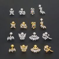 1 Piece Ig Style Simple Style Animal Flower Plating Inlay Brass Zircon 18k Gold Plated White Gold Plated Ear Studs main image 3