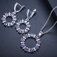 Elegant Round Copper Plating Inlay Artificial Gemstones White Gold Plated Rhodium Plated Earrings Necklace main image 8