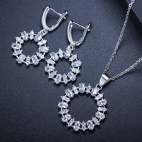 Elegant Round Copper Plating Inlay Artificial Gemstones White Gold Plated Rhodium Plated Earrings Necklace sku image 3