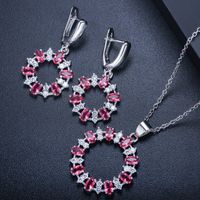 Elegant Round Copper Plating Inlay Artificial Gemstones White Gold Plated Rhodium Plated Earrings Necklace main image 7