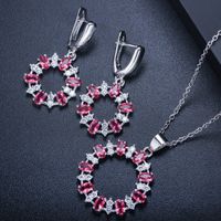 Elegant Round Copper Plating Inlay Artificial Gemstones White Gold Plated Rhodium Plated Earrings Necklace sku image 5
