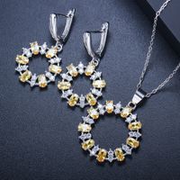 Elegant Round Copper Plating Inlay Artificial Gemstones White Gold Plated Rhodium Plated Earrings Necklace main image 9