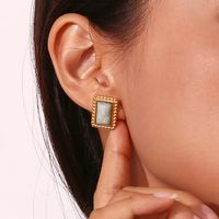 1 Pair Vintage Style Simple Style Classic Style Rectangle Plating Stainless Steel 18k Gold Plated Ear Studs main image 2