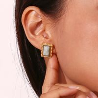 1 Paire Style Vintage Style Simple Style Classique Rectangle Placage Acier Inoxydable Plaqué Or 18k Boucles D'oreilles main image 2