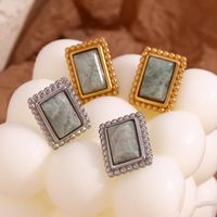 1 Pair Vintage Style Simple Style Classic Style Rectangle Plating Stainless Steel 18k Gold Plated Ear Studs main image 1