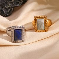Vintage Style Simple Style Classic Style Rectangle Stainless Steel Plating Inlay Natural Stone 18k Gold Plated Rings main image 1